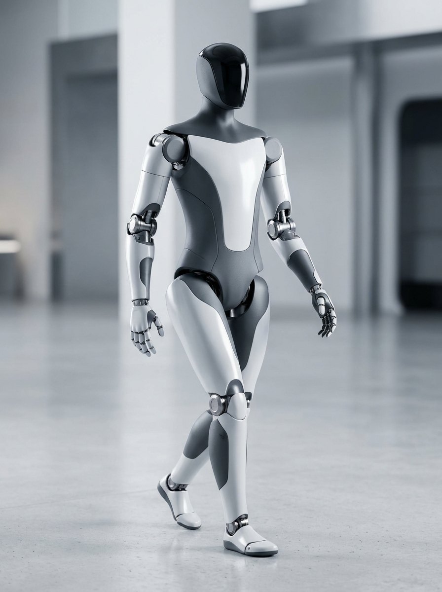 EngineAI SE01 humanoider Roboter in Ganzkörperansicht, laufend in einem hellen Showroom