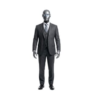 Humanoider Roboter im Anzug – Ganzkörperansicht frontal